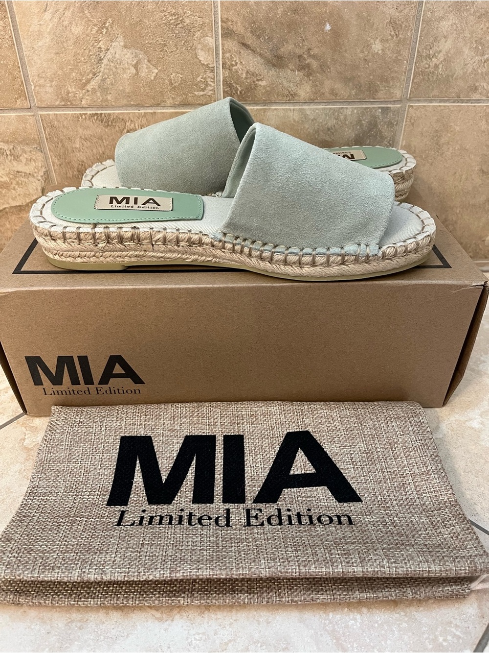 MIA Women's Limited Edition Sage Green Suede Slide Mules Sandals - Picture 4 of 5
